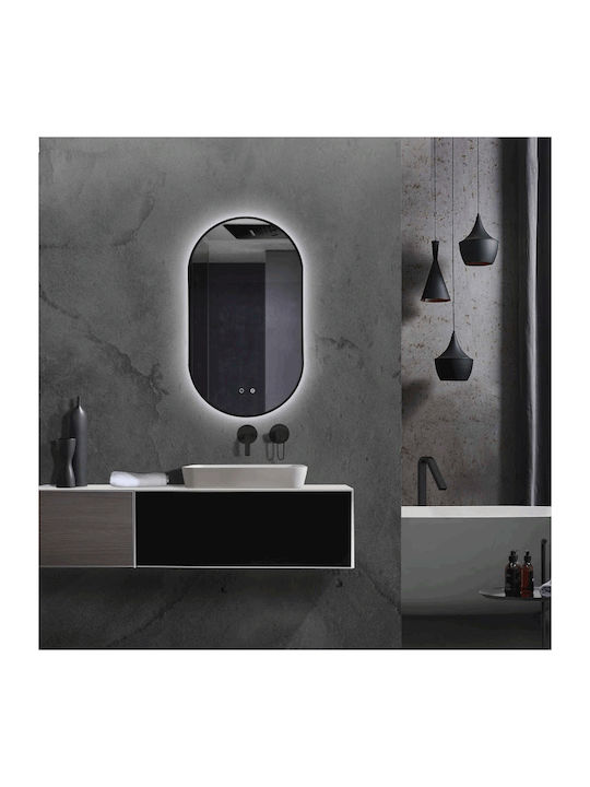 Imex Tokyo Oval Badezimmerspiegel LED Berührung aus Metall 50x90cm Schwarz