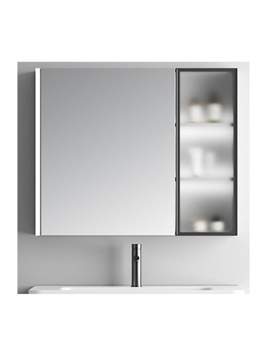Martin Oglindă de Baie Lumini LED cu Raft & Dulap 80x68cm Alb