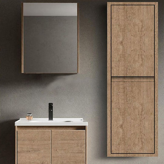 Martin Καθρέπτης Μπάνιου από Plywood με Ράφι & Ντουλάπι 60x70cm Καφέ