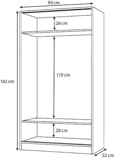 Double Door Wardrobe Sliding Misra White 94x52x182cm