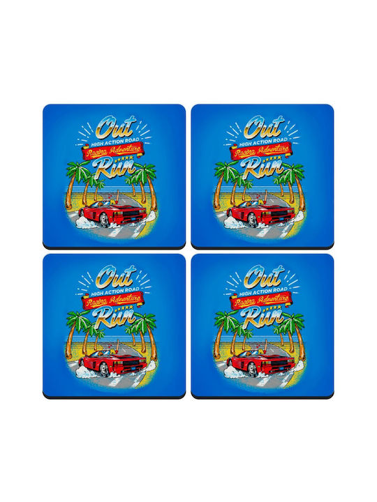 Koupakoupa Outrun Game Untersetzer Hölzernes Blau 4Stück