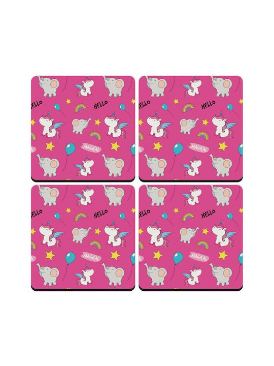 Koupakoupa Happy Clouds Doodle Untersetzer Hölzernes Rosa 4Stück