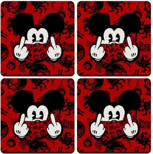 Koupakoupa Wooden Red Coasters Mickey Fingers 4pcs