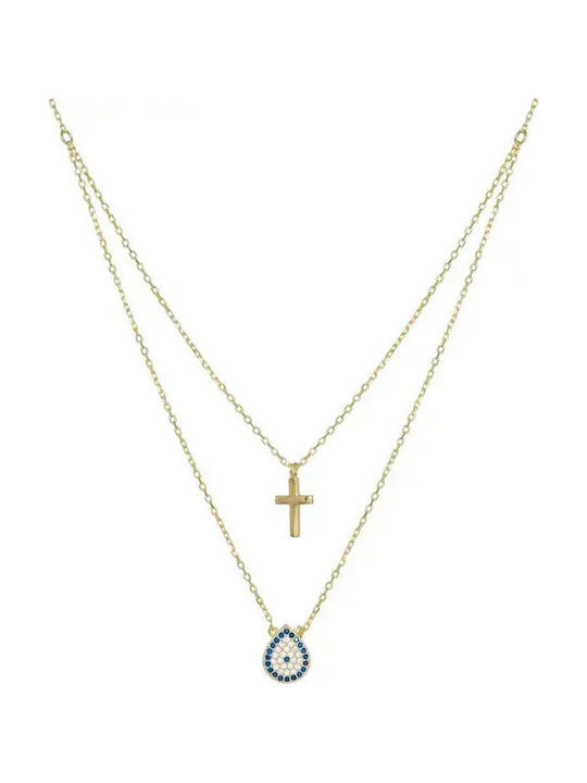 Colier Dublu ochi protector Placat cu aur