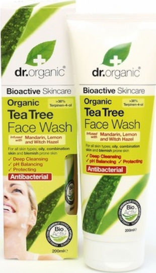 Dr.Organic Tea Tree Face Gel Καθαρισμού Προσώπου 200ml