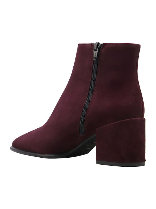 Suede Women's Ankle Boots with Medium Heel Burgundy