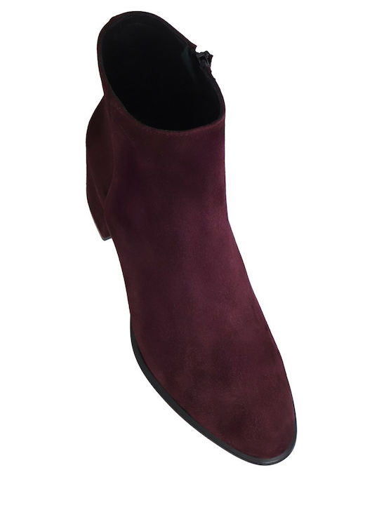 Suede Women's Ankle Boots with Medium Heel Burgundy