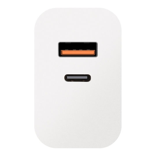 Obal:Me Зарядно без кабел с USB-A порт и USB-C порт 25W Quick Charge 3.0 Бял (OM25WCA)