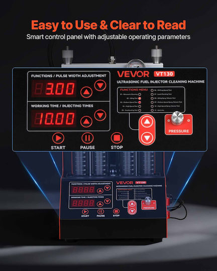 Fuel Injector Cleaning Device Vevor 9 Test Functions Ultrasonic Cleaning Machine 4-Cylinder 28khz Car Injector Cleaning Machine Drain Valve Operating Voltage 12v Car Motorcycle