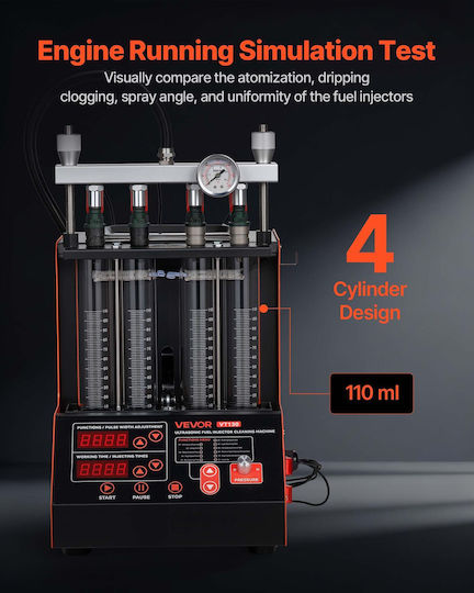 Fuel Injector Cleaning Device Vevor 9 Test Functions Ultrasonic Cleaning Machine 4-Cylinder 28khz Car Injector Cleaning Machine Drain Valve Operating Voltage 12v Car Motorcycle