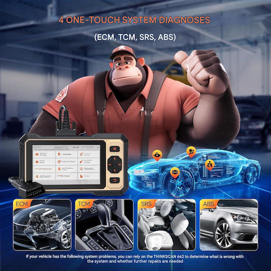 Thinkscan 662 Auto Tester Obd2 Scanner Ecm Tcm Srs Abs 12 Reset Functions Black Yellow