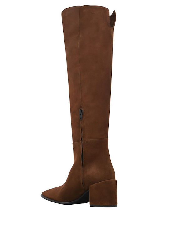 Suede Medium Heel Women's Boots Tabac Brown