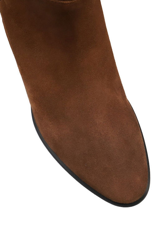 Suede Medium Heel Women's Boots Tabac Brown