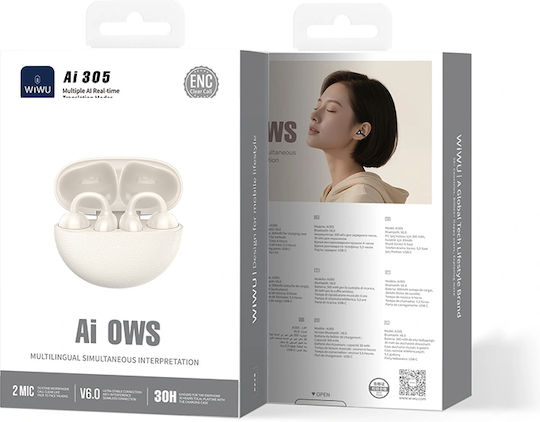 Wiwu Ai305 Open Ear Bluetooth Handsfree Earphones with Charging Case White