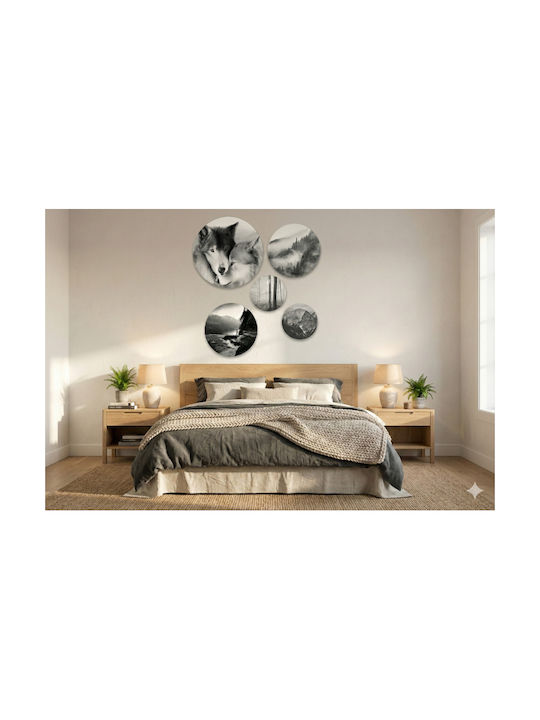 Tablouri Decorative Negru Alb Pădure Lupi Rotund Dormitor Living