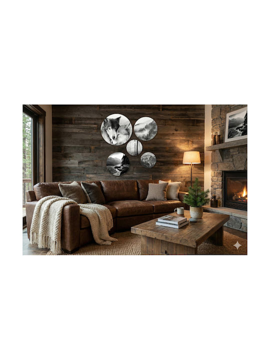 Tablouri Decorative Negru Alb Pădure Lupi Rotund Dormitor Living