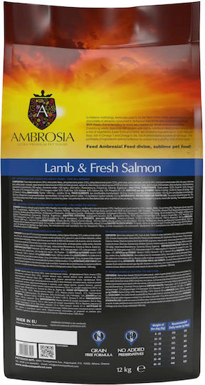 Ambrosia Lamb & Fresh Salmon Adult All Breeds 2kg Dry Food Grain-Free for Adult Dogs with Lamb and Salmon