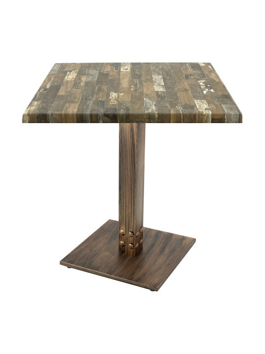 Masă Pătrată Bar Din Lemn Cu Ramă Metalică Vintage Bronz Antichizat 70x70x74cm