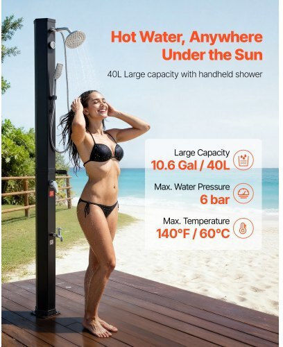 Vevor Duș Piscină Solar cu Înălțime 205 cm Negru