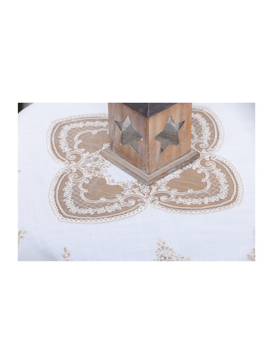 Liolios Home Tablecloth Linen with Embroidery Set 3pcs Pls-7b027 Lt Coffee