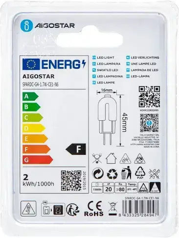 Aigostar Λάμπες LED 1.7W για Ντουί G4 Ψυχρό Λευκό 160lm 2τμχ