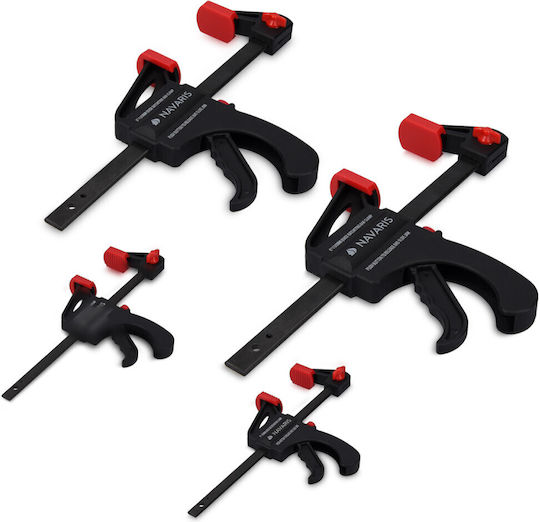 Set 4 Cleme Rapide Navaris 15 Cm + 10 Cm Cu O Mână Atelier Lemn Negre Lemn Nailon Plastic Oțel