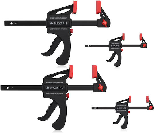 Set 4 Cleme Rapide Navaris 15 Cm + 10 Cm Cu O Mână Atelier Lemn Negre Lemn Nailon Plastic Oțel