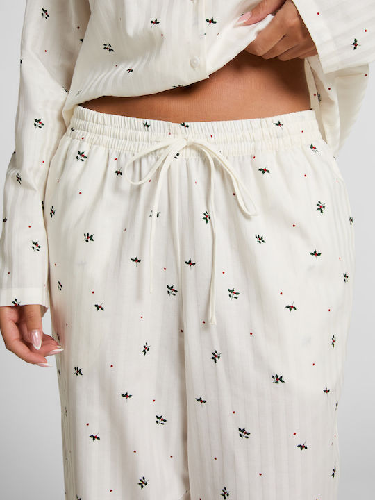 Hunkemöller Winter Damen Pyjama-Hose Weiß Jacquard