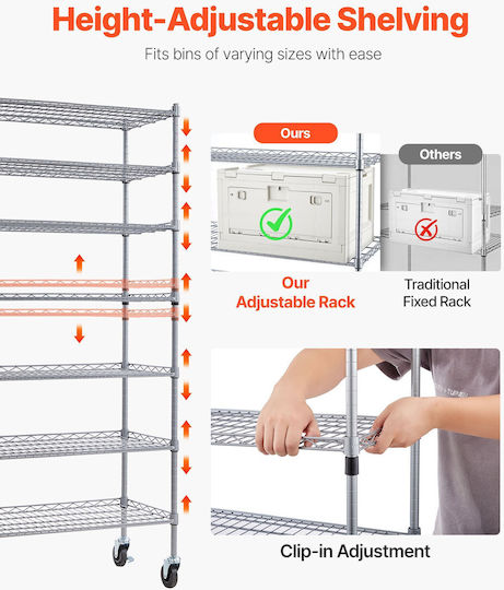 Vevor Storage Shelf 7 Levels 24 Containers Steel Shelf System Wheels Kydwlj1436568uzva001v0