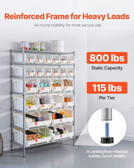Vevor Storage Shelf 7 Levels 24 Containers Steel Shelf System Wheels Kydwlj1436568uzva001v0