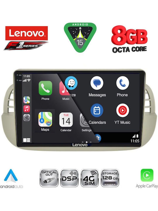 Lenovo Car Audio System for Fiat 500 2007-2015 (Bluetooth/USB/WiFi/GPS/Apple-Carplay/Android-Auto) with Touch Screen 9"