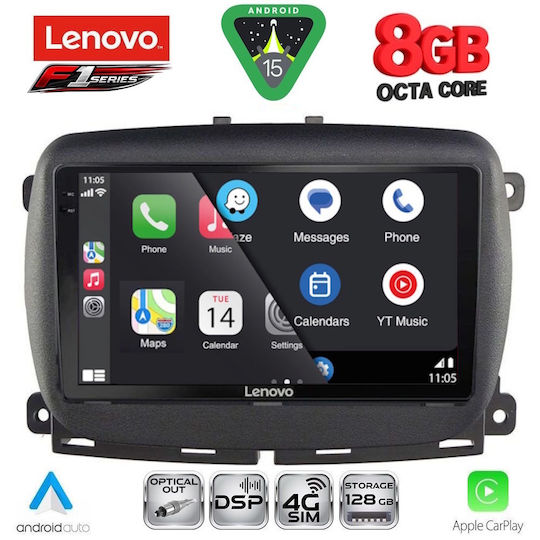 Lenovo Ηχοσύστημα Αυτοκινήτου για Fiat 500 2016 (Bluetooth/USB/WiFi/GPS/Apple-Carplay/Android-Auto) με Οθόνη Αφής 9"
