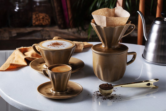 Canițe Pentru Cești Porțelan Farfurie D12cm Bonna Raw Terra 70ml Espresso Culoare Maro Tra Raw 01esp-t