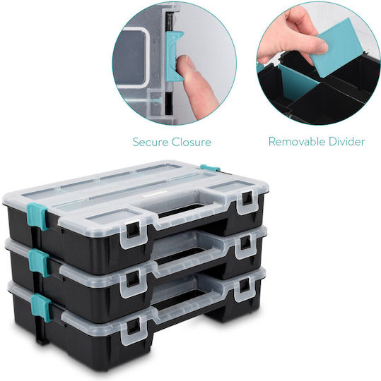 Set 3 Navaris Parts Organizers 31.5x22.5x6.6 Cm Adjustable Dividers Clips Black Plastic