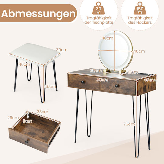 Costway Makeup Table Mirror Lighting Charging Station & Seat Frisiertisch Kosmetiktisch Hu11203de-cf