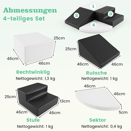 Costway Set of 4 Large Foam Climbing and Play Building Stones Black and White Fh10126wh