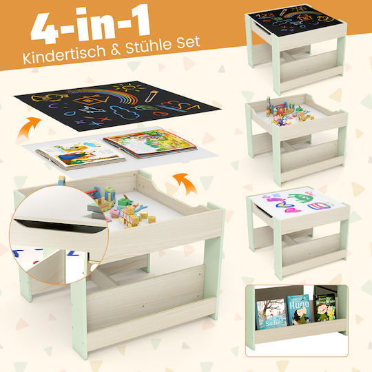 Set Masă cu Scaune pentru Copii pentru Desen Verde Costway