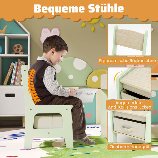 Set Masă cu Scaune pentru Copii pentru Desen Verde Costway