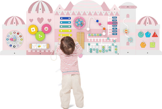 Costway Kids Activity Board 11-in-1 Montessori Wooden Educational & Early Development Toy Pink Tm10147pi