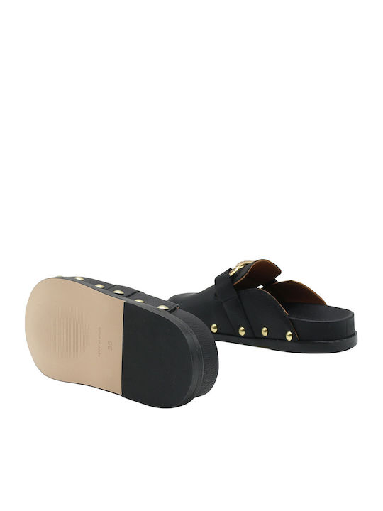 Leder Mules mit Absatz in Schwarz Farbe