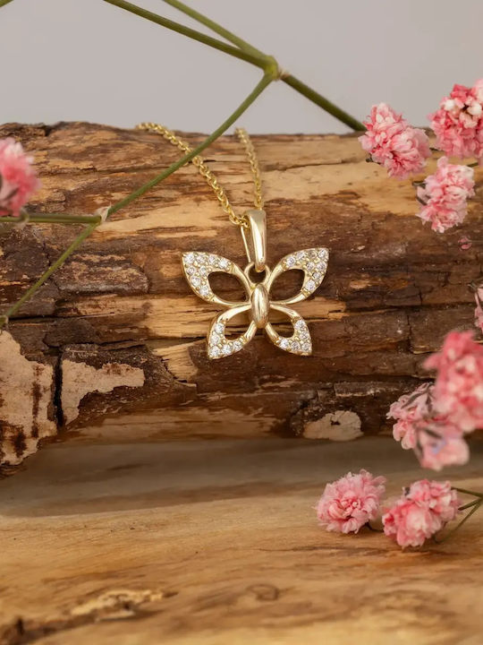 Halskette mit Design Schmetterling aus Gold 14K mit Zirkon