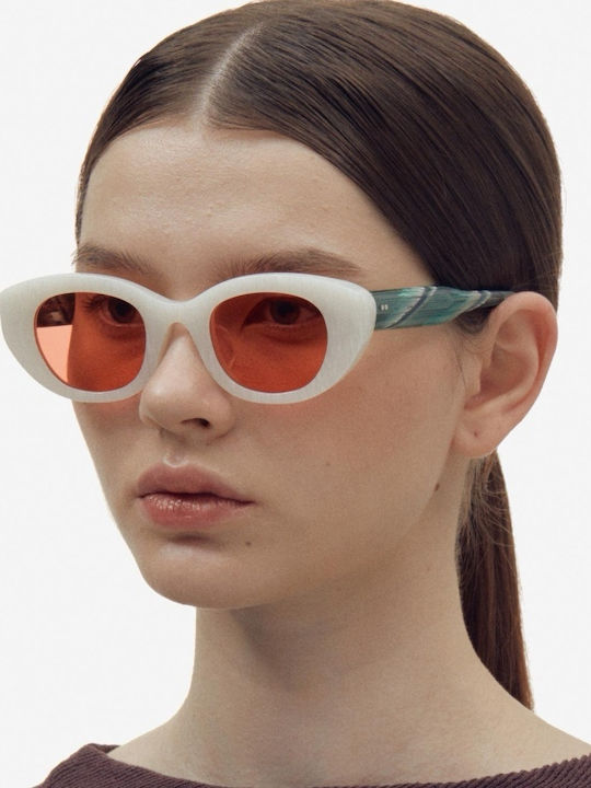 Projekt Produkt Men's Sunglasses with White Plastic Frame and Orange Lens 476356