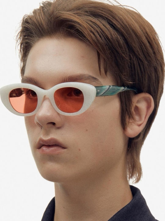 Projekt Produkt Men's Sunglasses with White Plastic Frame and Orange Lens 476356