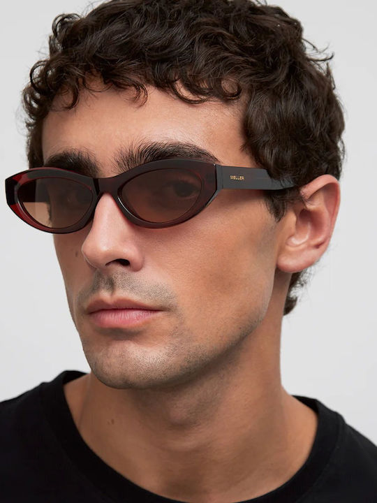 Meller Mara Male Sunglasses with Red Horn-Rimmed Frame and Red Polarized Lens MAR-MAROONGBROWN