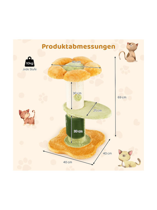 Costway Scratching Post Cat Trees Yellow 3 levels 40x40x69cm