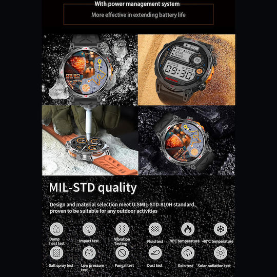 Microwear KC93 Smartwatch with Heart Rate Monitor (Black Silicone)