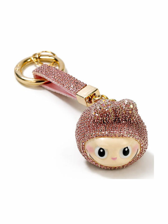 Ghetto Sparkly Labubu Keychain Rhinestones Gold Pink Tone Key Charm Ghetto Sparkly Labubu Keychain Rhinestones Gold Pink Tone Key Charm