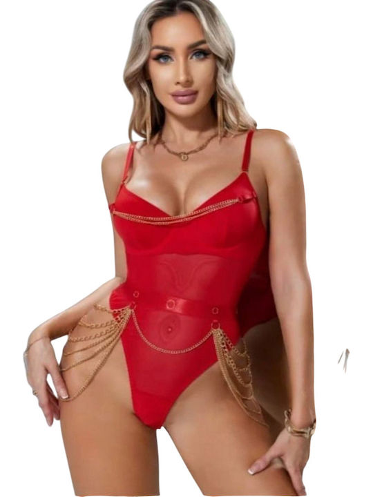 Lafagot Sexy Bodysuits Rot String Goldene Dekorative Ketten