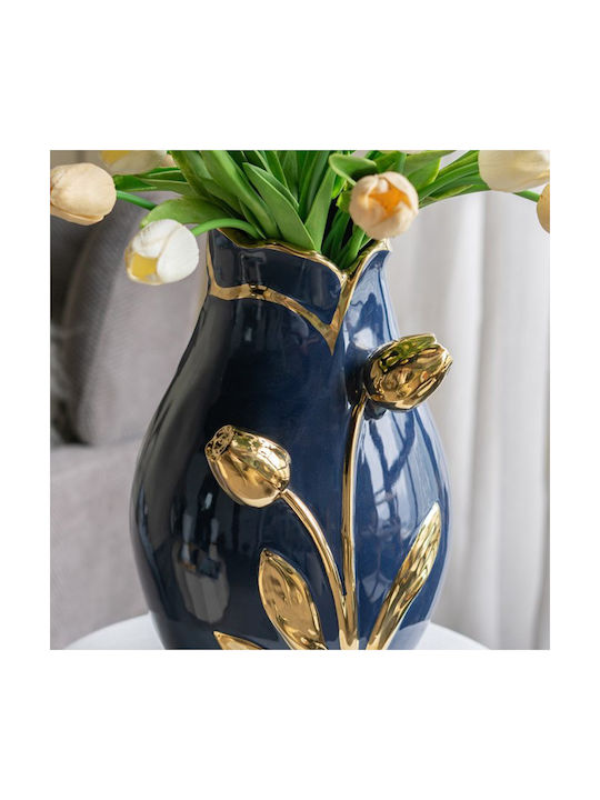 Artekko Decorative Vase Glazed Blue 20x20x34.5cm