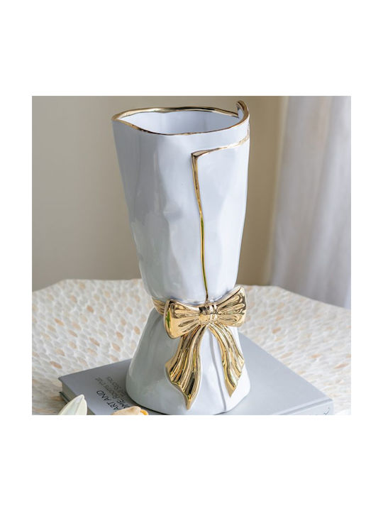 Artekko Decorative Vase Glazed White 15.5x15.5x30.7cm